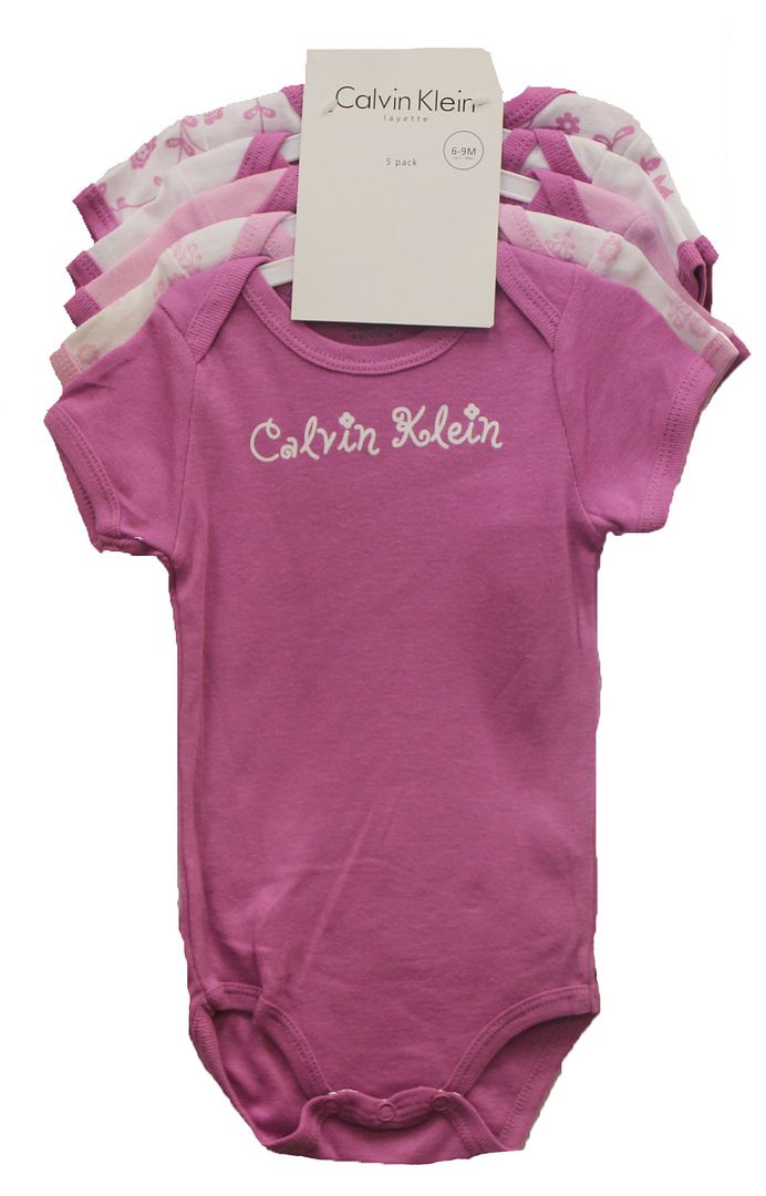 CALVIN KLEIN LAYETTE BABY GIRL/INFANT FIVE PACK BODYSUIT GIFT/SET ON